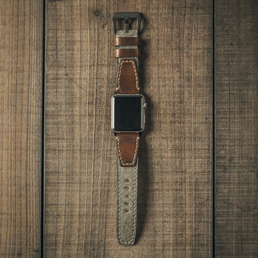 "Salt & Pepper" Swiss Army Rucksack Handmade Strap, Brown Leather (for Apple Watch)