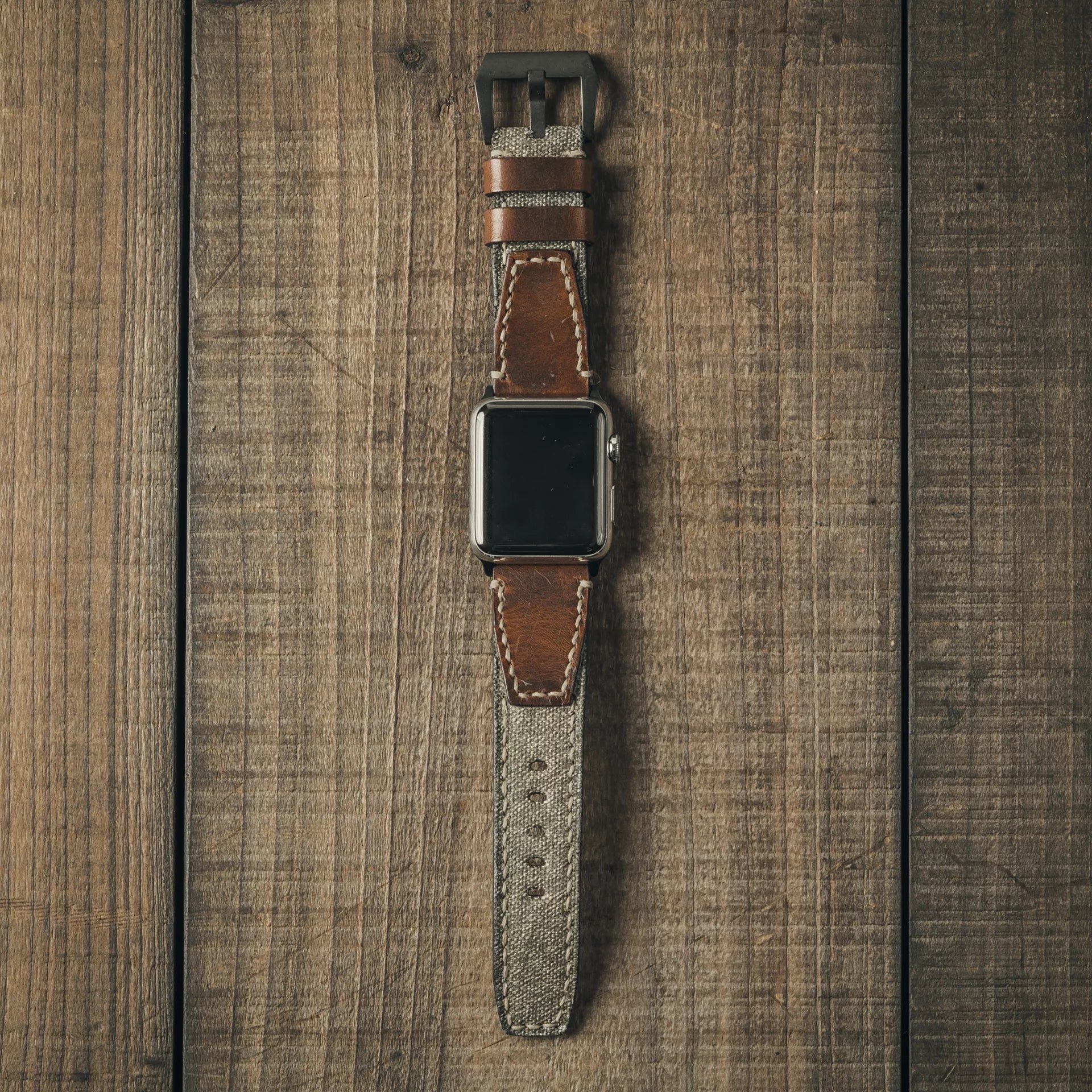 "Salt & Pepper" Swiss Army Rucksack Handmade Strap, Brown Leather (for Apple Watch)